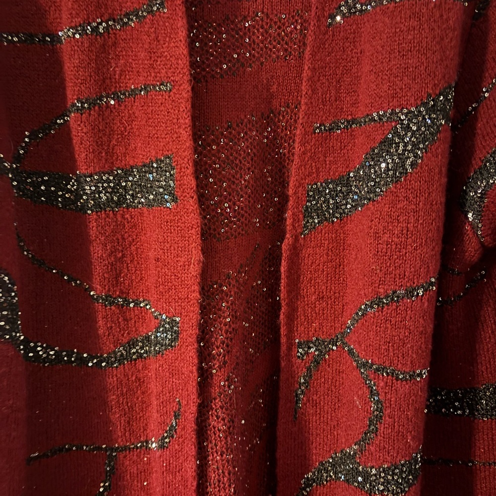 Burgundy Sparkle Statement Cardigan XL Y2K Glitter Zebra Open Front Duster - Picture 4 of 7
